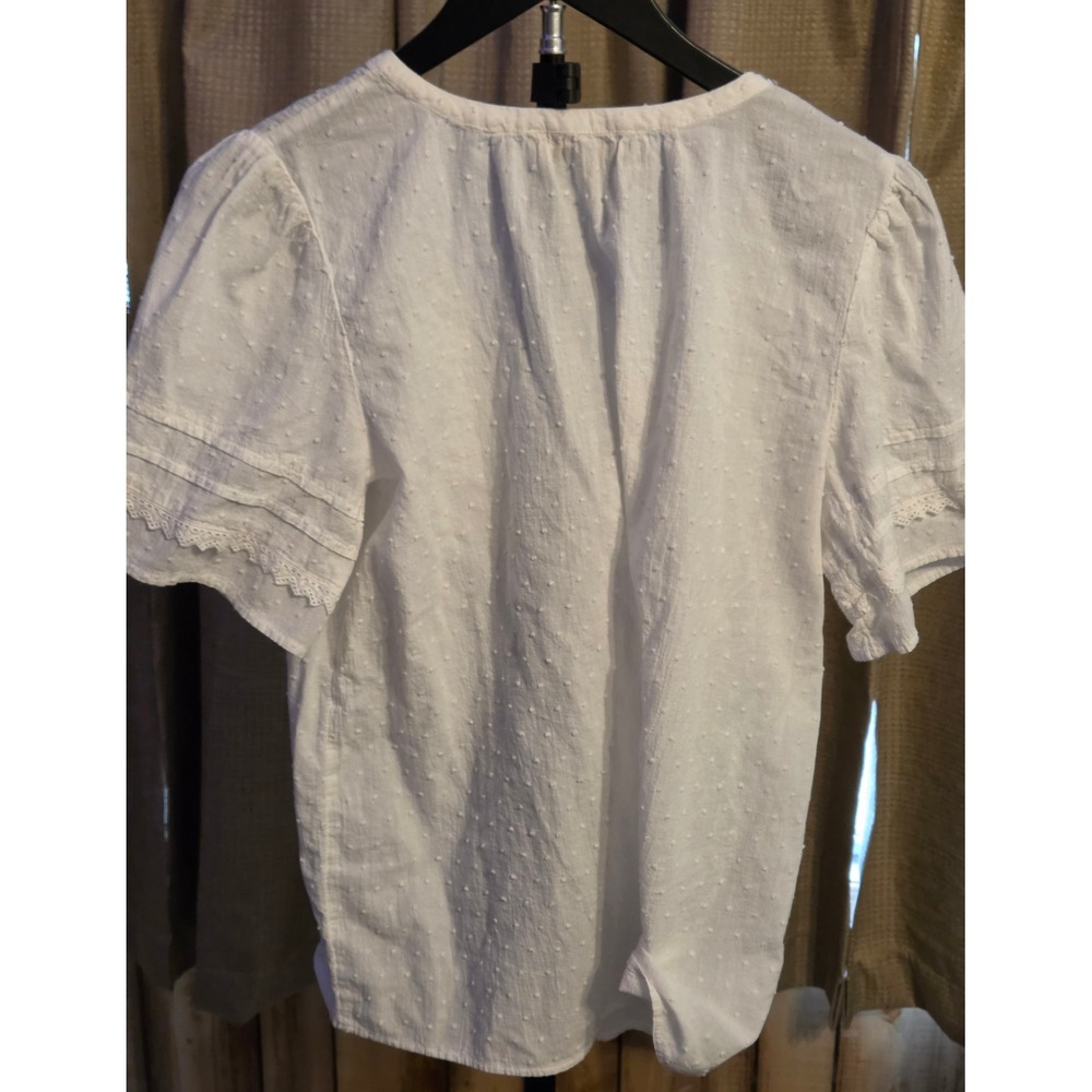 Loft Peasant Style V-Neck Blouse Women's Size Medium White Tie Front - Picture 3 of 10
